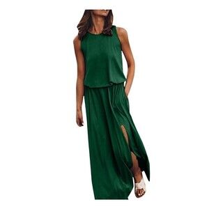 Green Sleeveless Small Maxi Dress Side Split Lightweight St Patrick’s Day